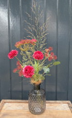 2210202601 Fles compleet met zijdenbloemen bordeaux